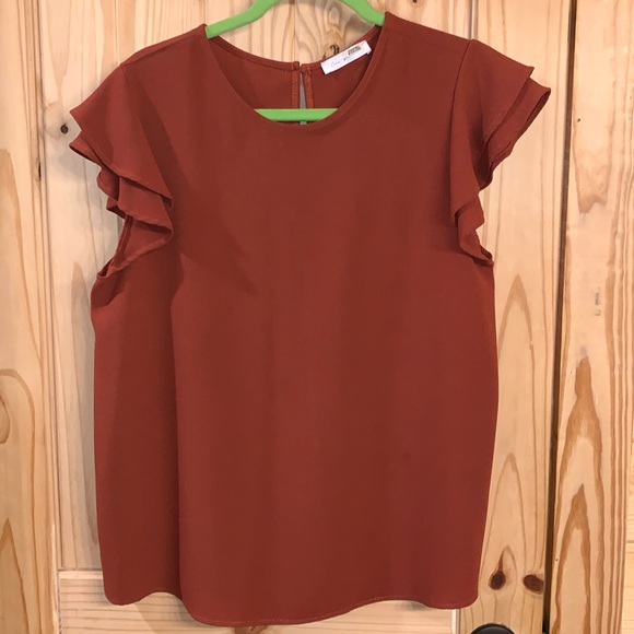 Rust Colored Ruffle Sleeves Blouse Size Large - Picture 1 of 4